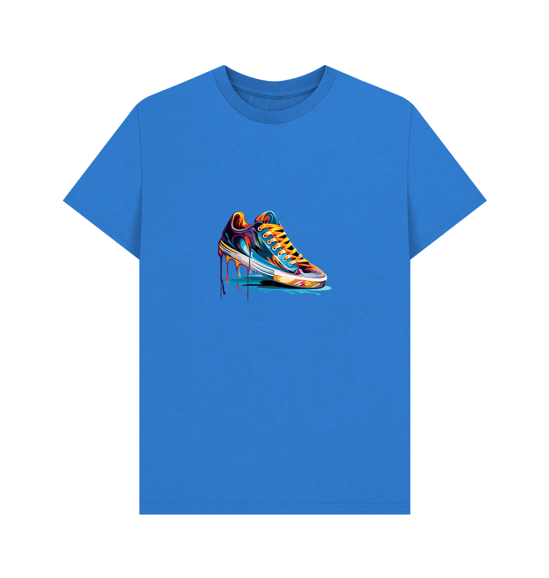 Blue t-shirt with colorful sneaker graphic