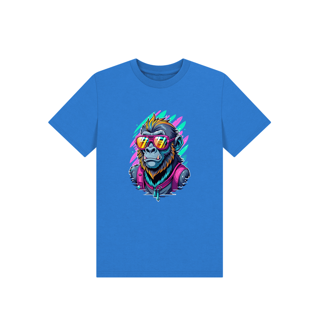 Blue t-shirt with monkey graphic