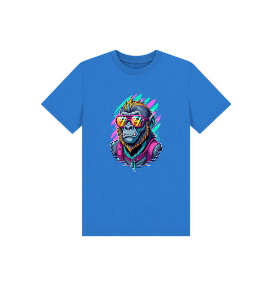Blue t-shirt with monkey graphic