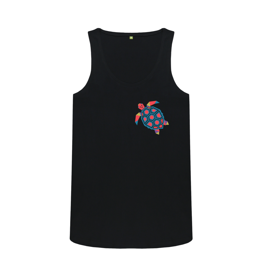 Black tank top with colorful turtle design