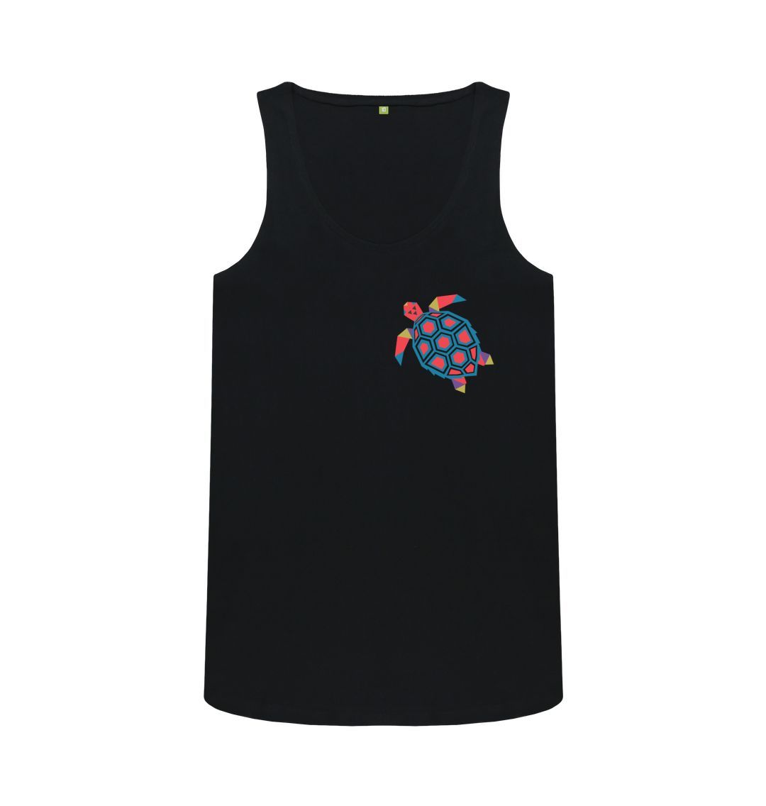 Black tank top with colorful turtle design