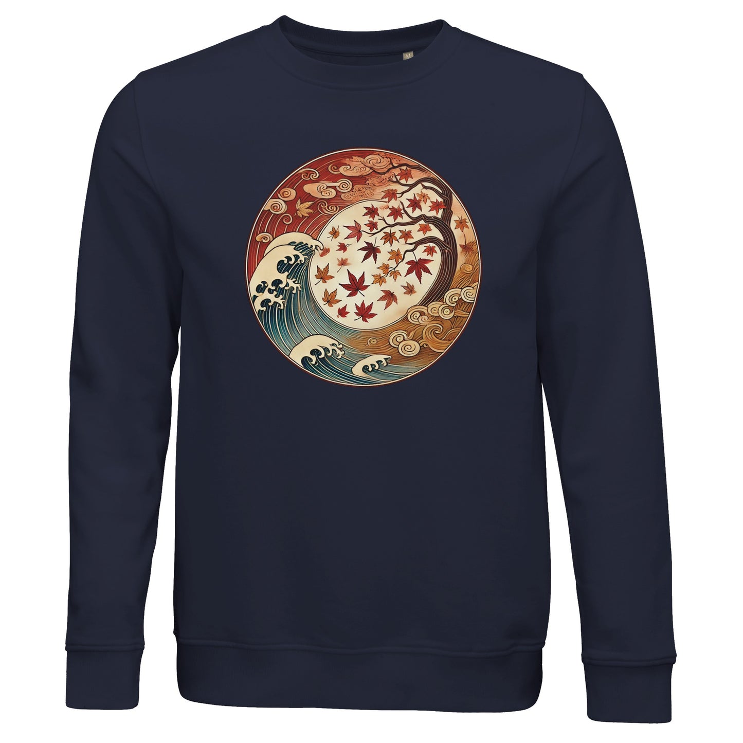 Navy sweatshirt with autumnal wave design