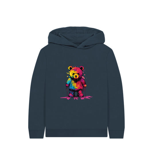 Colorful bear hoodie with dripping paint design