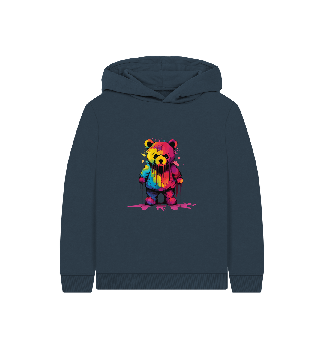 Colorful bear hoodie with dripping paint design