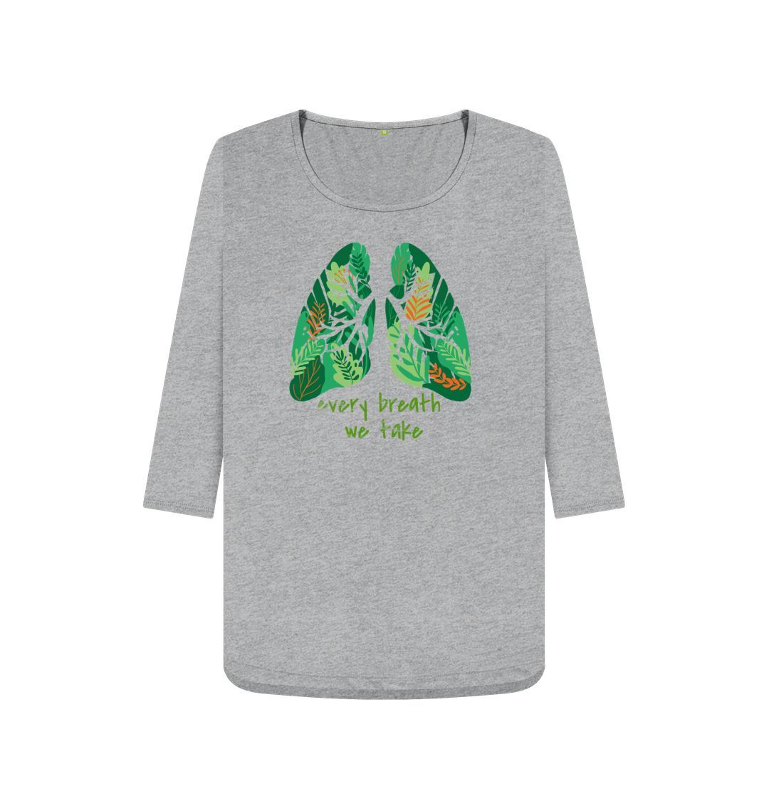 Gray t-shirt with green leafy lungs design