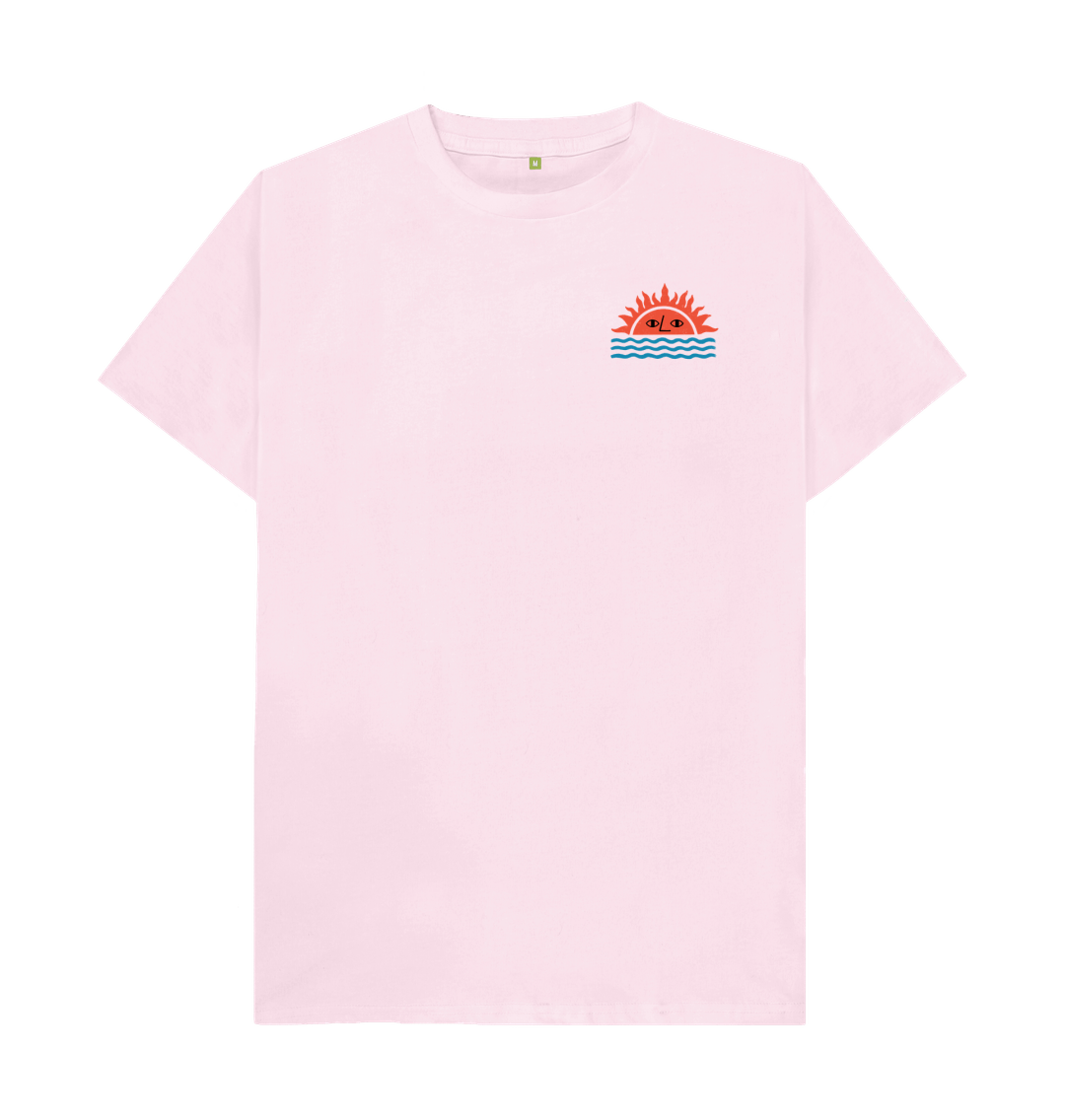 Pink t-shirt with sun and waves design