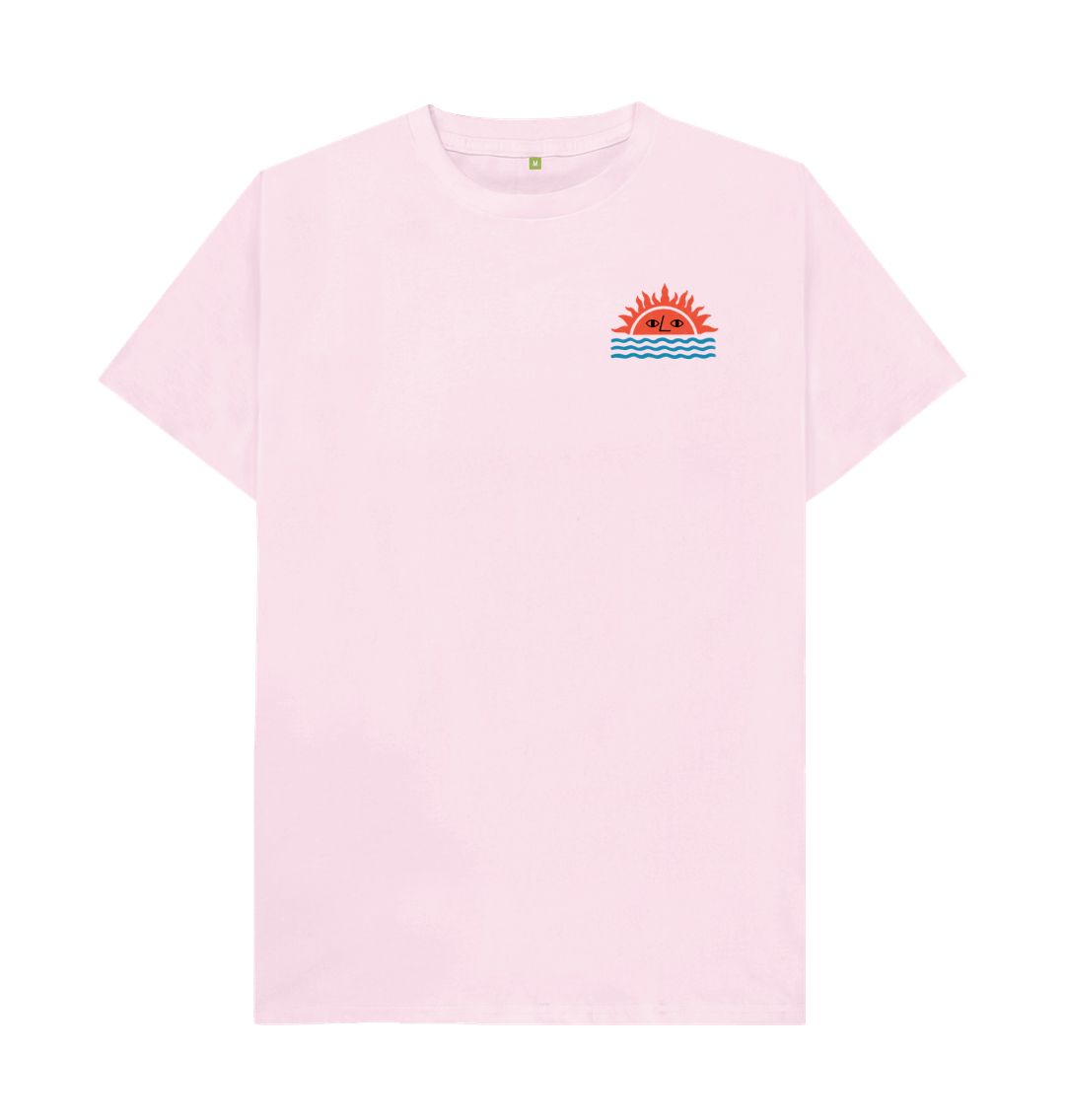 Pink t-shirt with sun and waves design