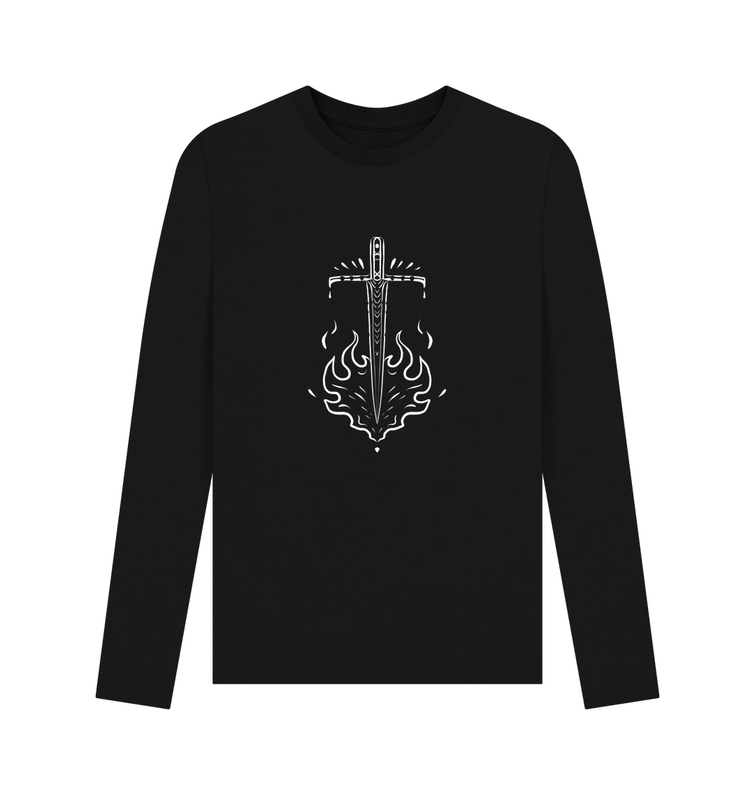 Black long-sleeved t-shirt with sword design