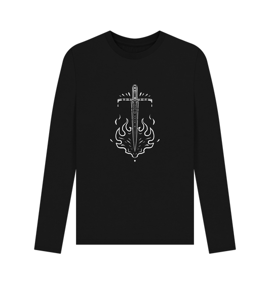Black long-sleeved t-shirt with sword design