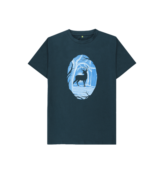 Dark blue t-shirt with deer and tree design