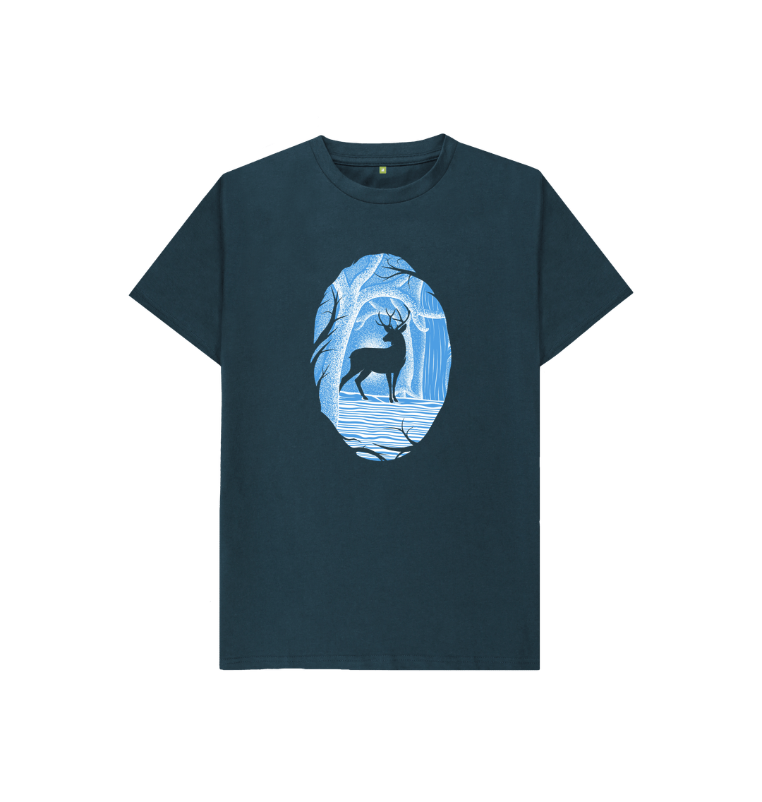 Dark blue t-shirt with deer and tree design