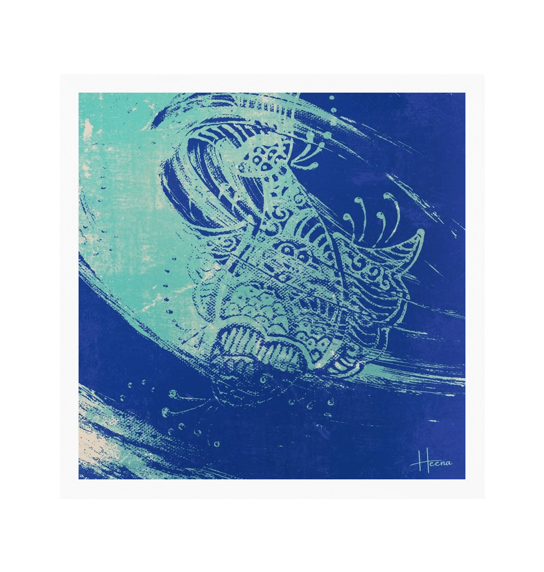 Cyan and blue abstract art print