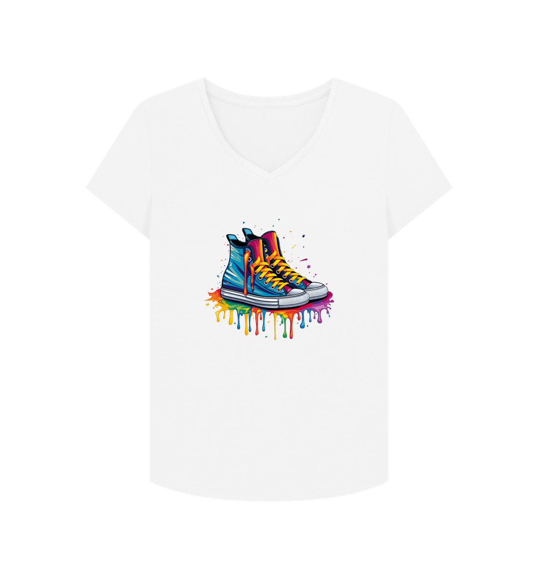 White t-shirt with colorful sneakers graphic