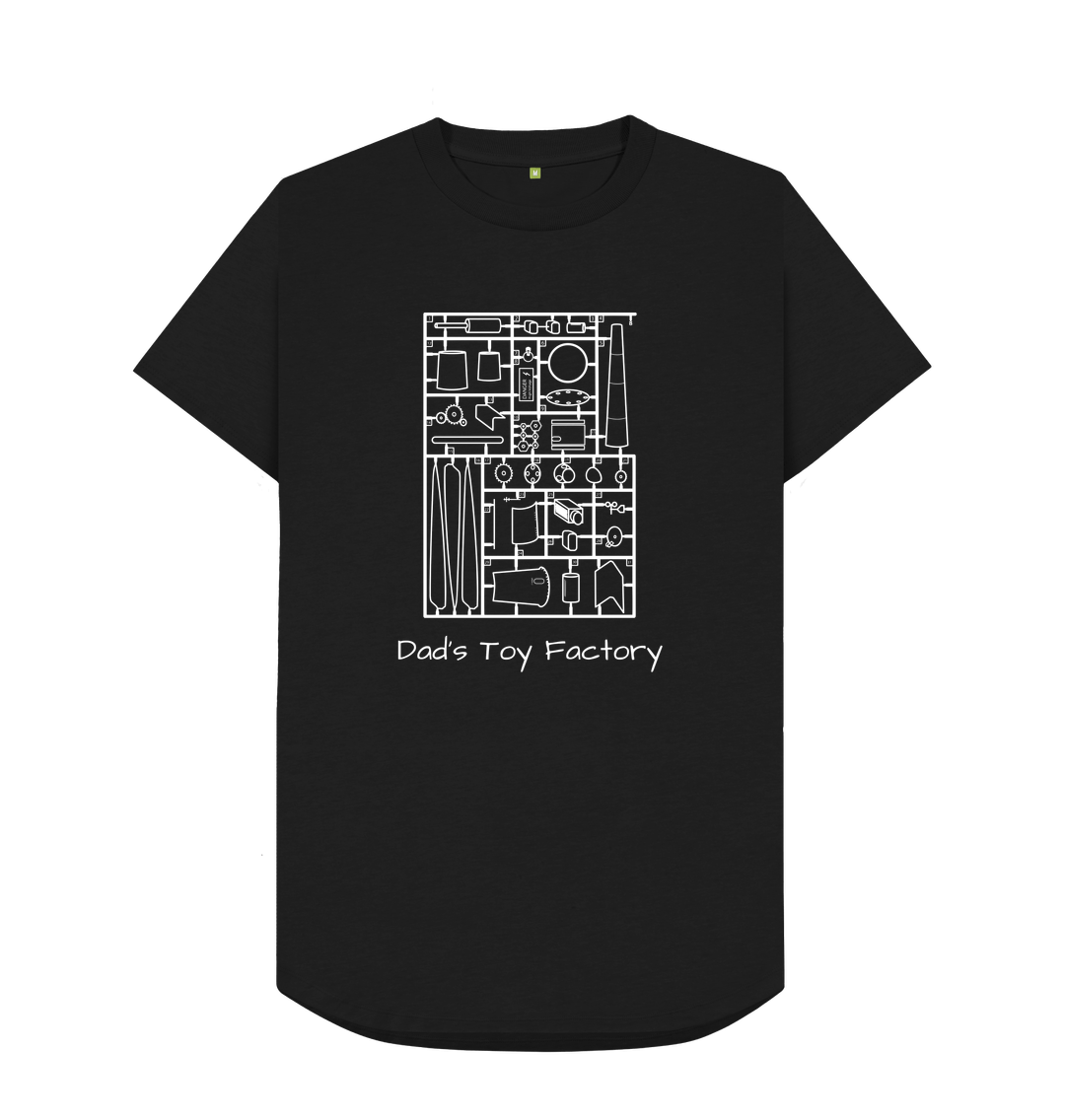 Black t-shirt with white graphic and text