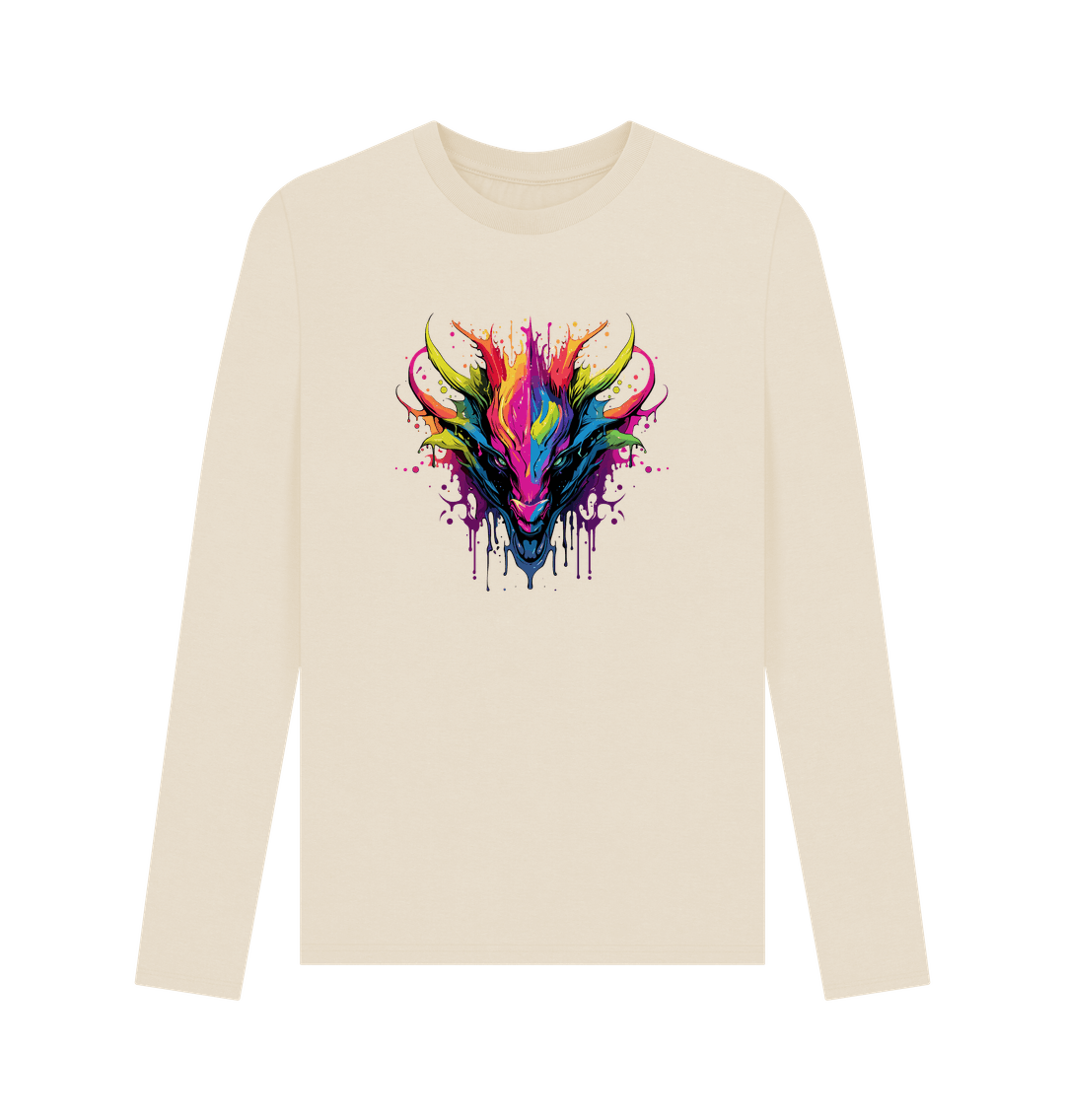 Cream long-sleeved t-shirt with colorful dragon design