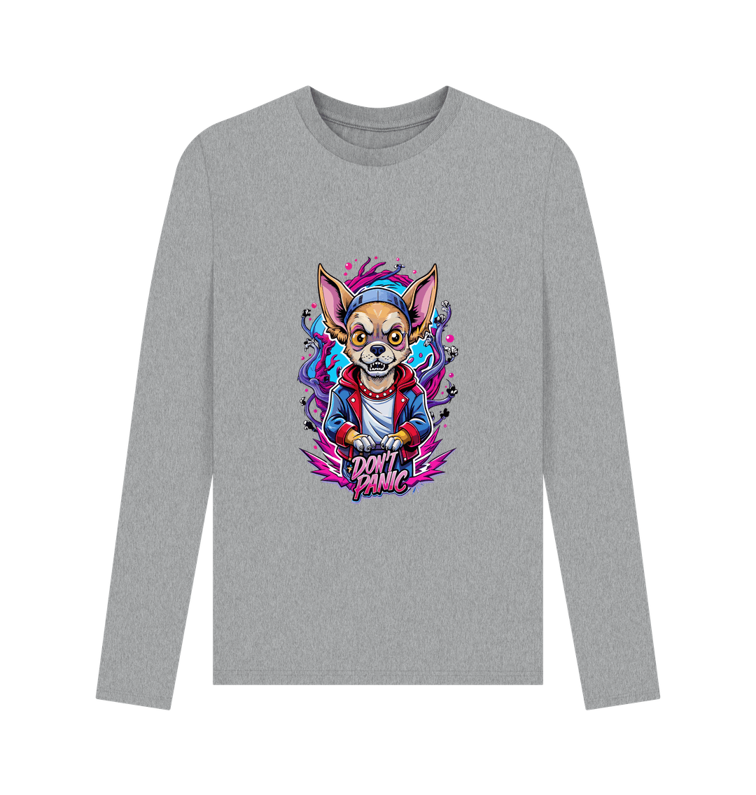 Gray long-sleeve t-shirt with chihuahua graphic