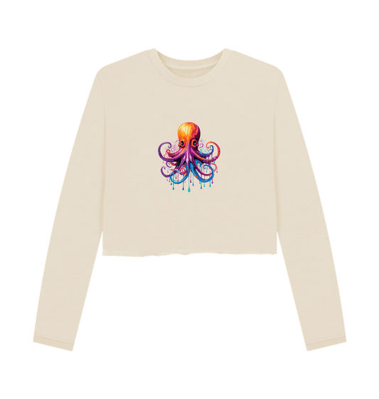 Cream-colored long-sleeve sweatshirt with octopus graphic