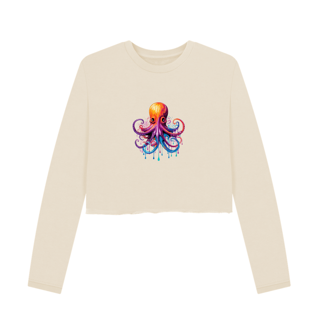 Cream-colored long-sleeve sweatshirt with octopus graphic