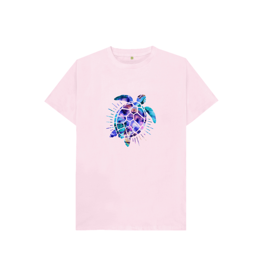 Pink t-shirt with watercolor turtle design
