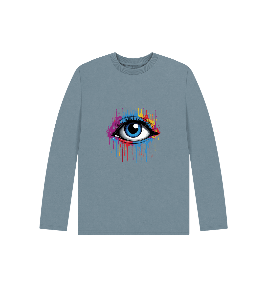 Long-sleeved t-shirt with colorful eye graphic