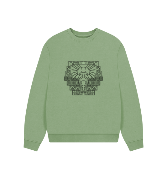 Light green crewneck sweatshirt with geometric elephant design