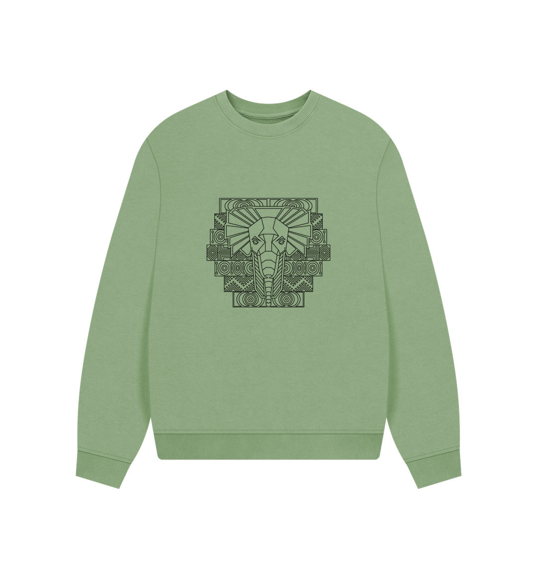 Light green crewneck sweatshirt with geometric elephant design