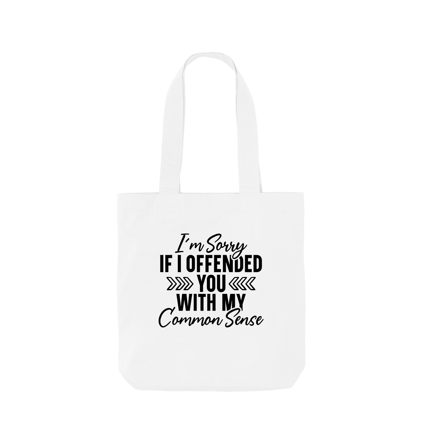 White tote bag with text design