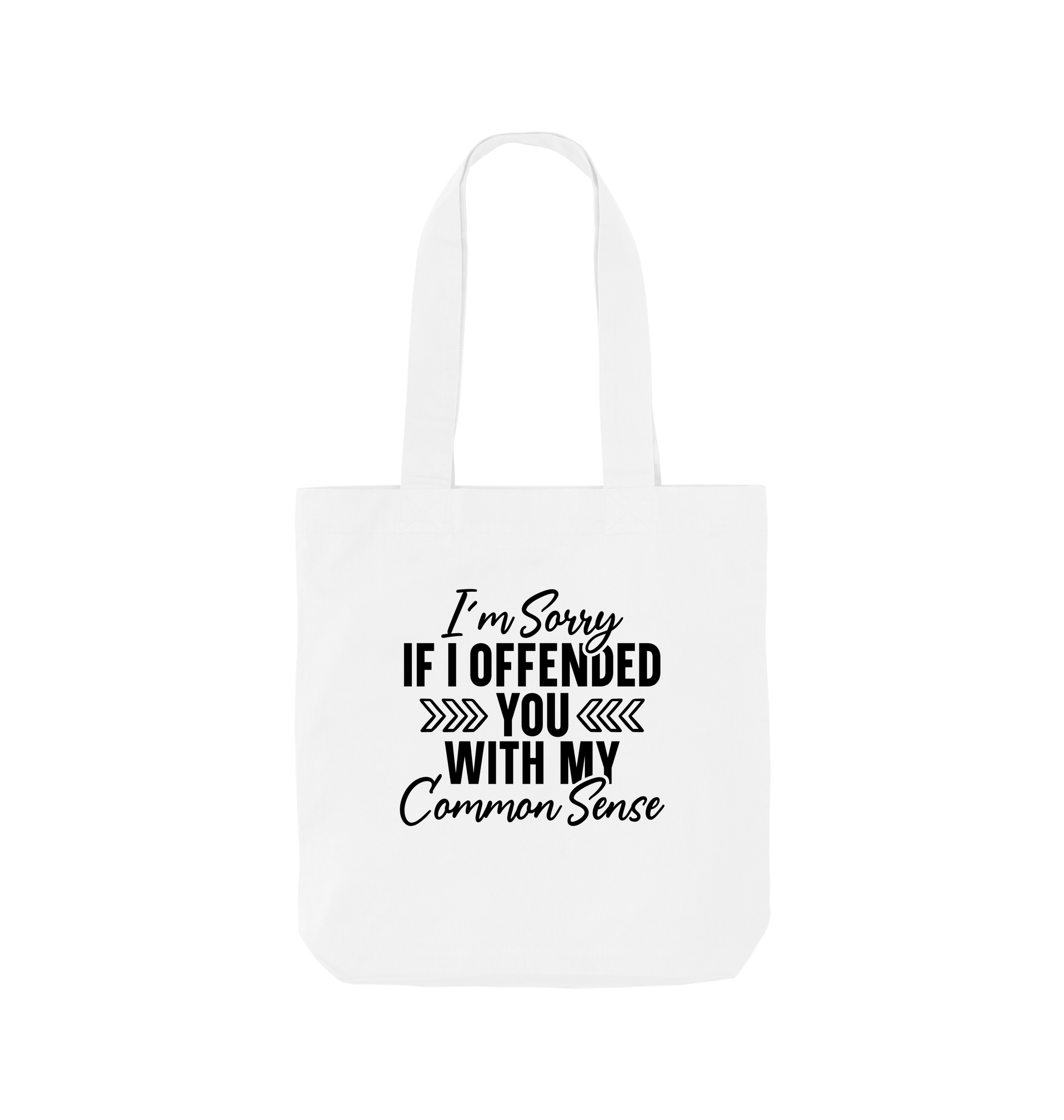 White tote bag with text design