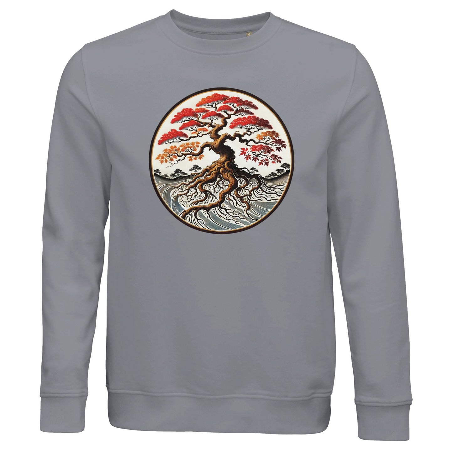 Gray sweatshirt with bonsai tree design