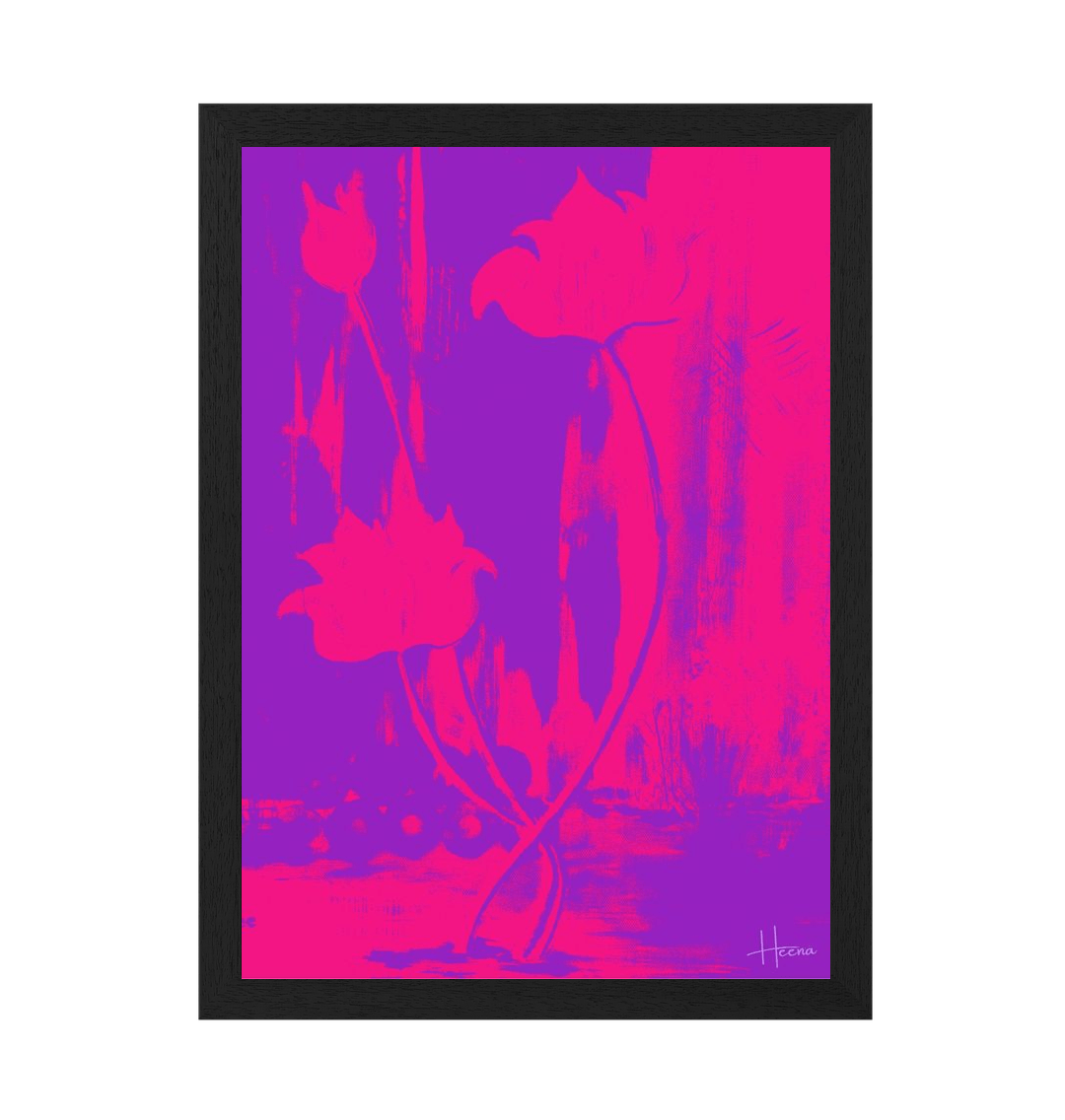 Framed artwork with pink and purple floral design