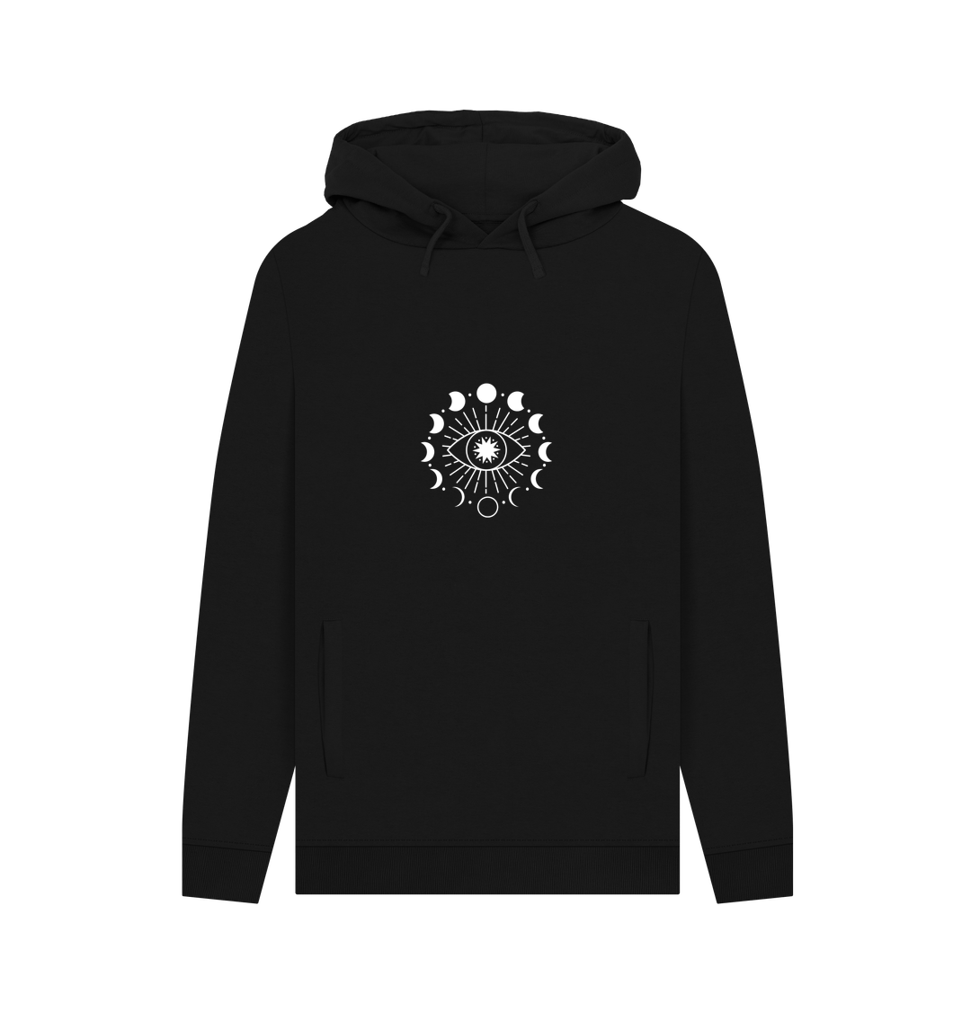 Black hoodie with moon phases and eye design