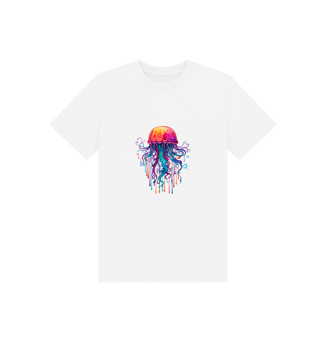White t-shirt with colorful jellyfish design