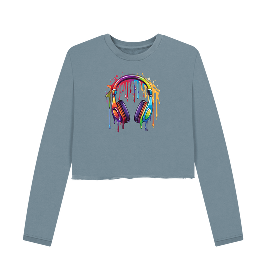 Long-sleeve sweatshirt with colorful headphones design