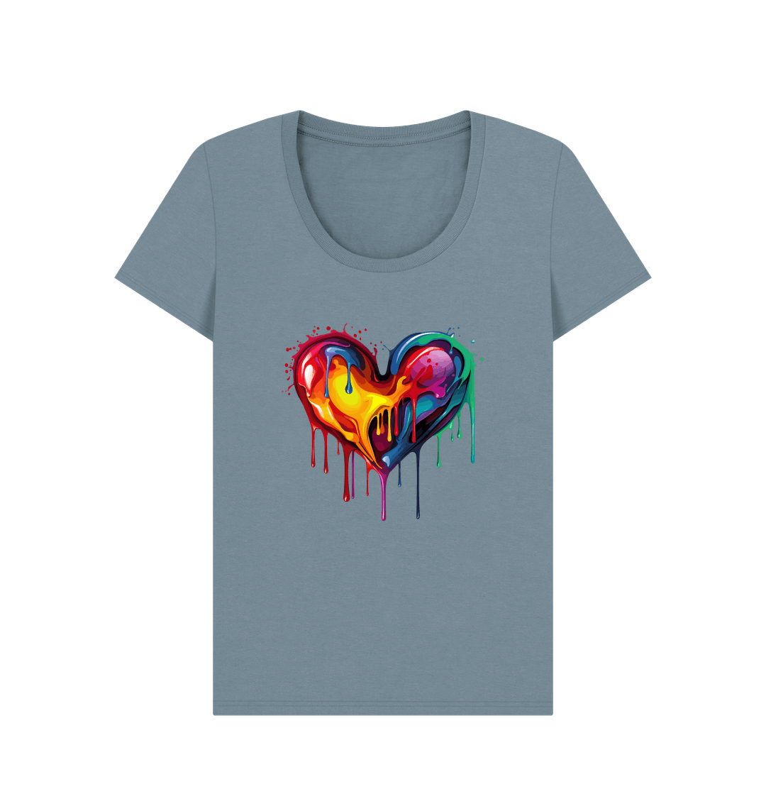 Gray t-shirt with colorful dripping heart design