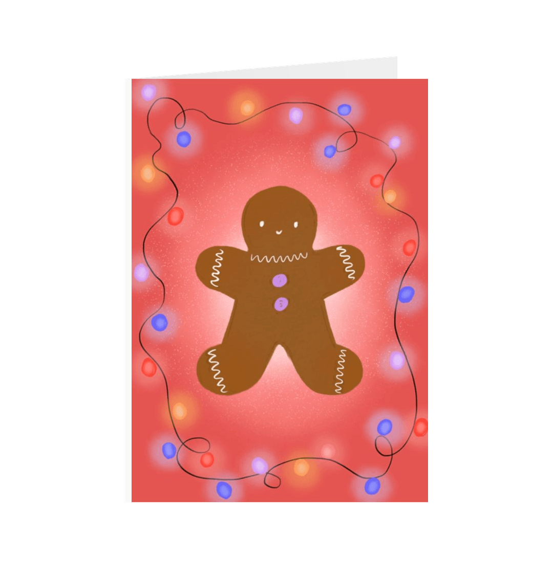 Gingerbread man illustration on greeting card