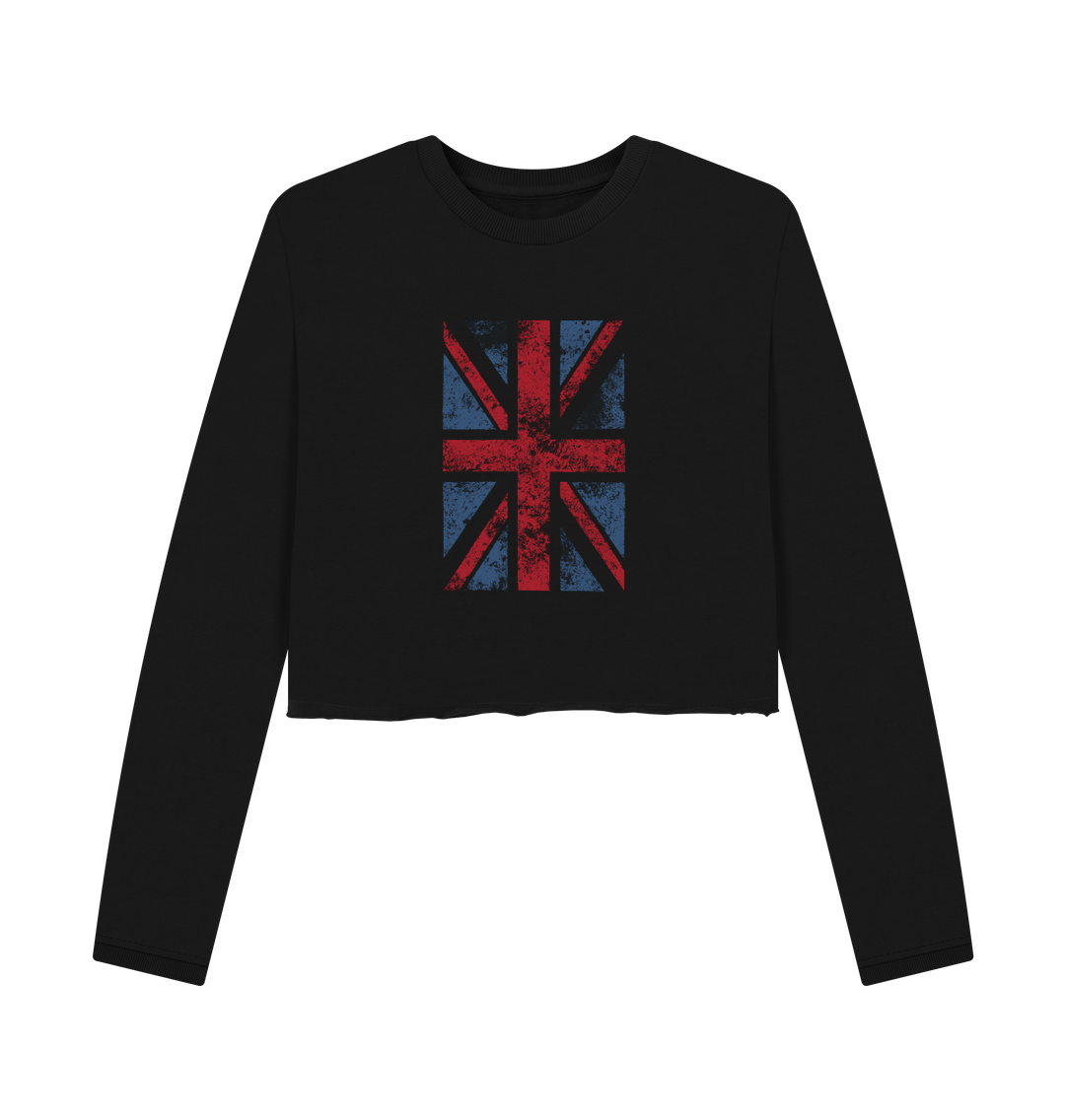 Black cropped sweatshirt with Union Jack design