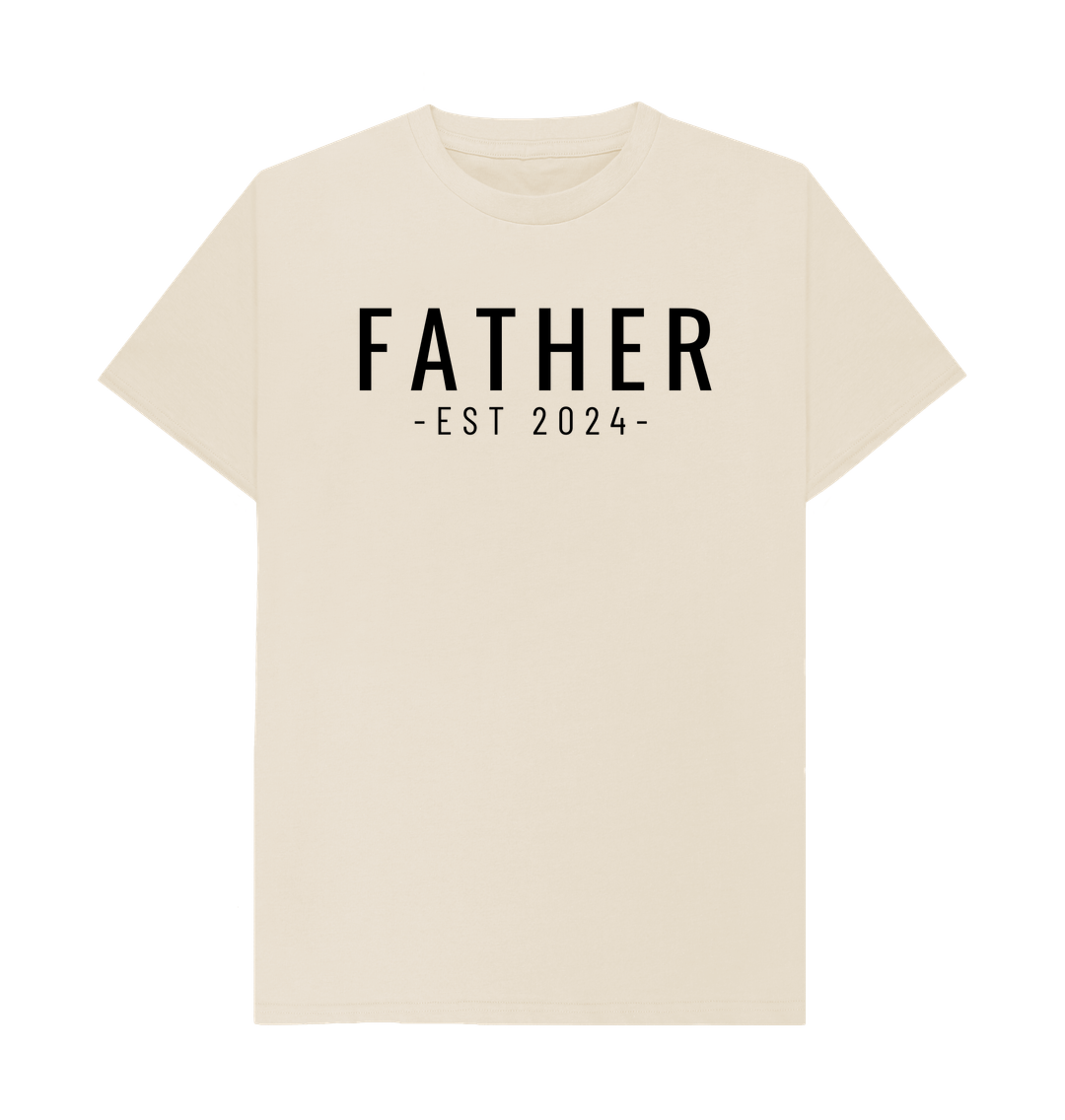 Cream-colored t-shirt with "FATHER EST 2024" text