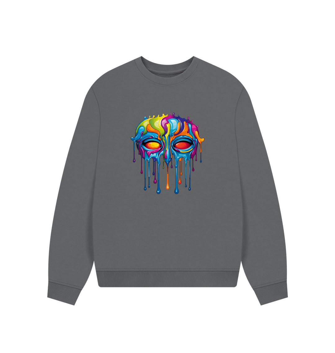 Gray sweatshirt with colorful dripping paint design