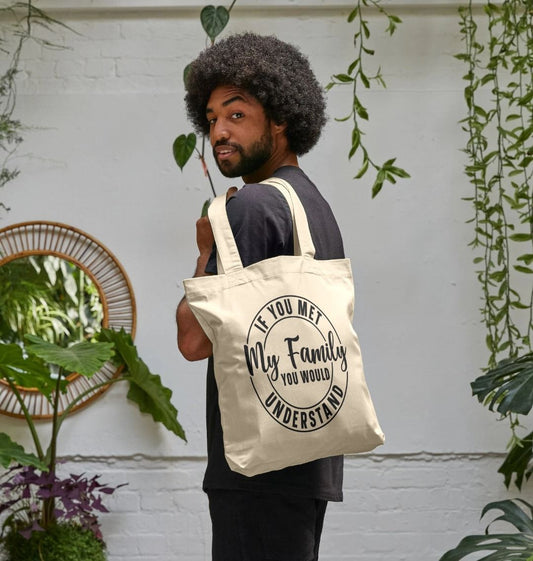 Natural cotton tote bag with text (person)