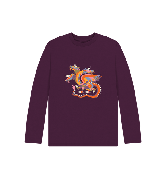 Purple long-sleeved t-shirt with dragon design