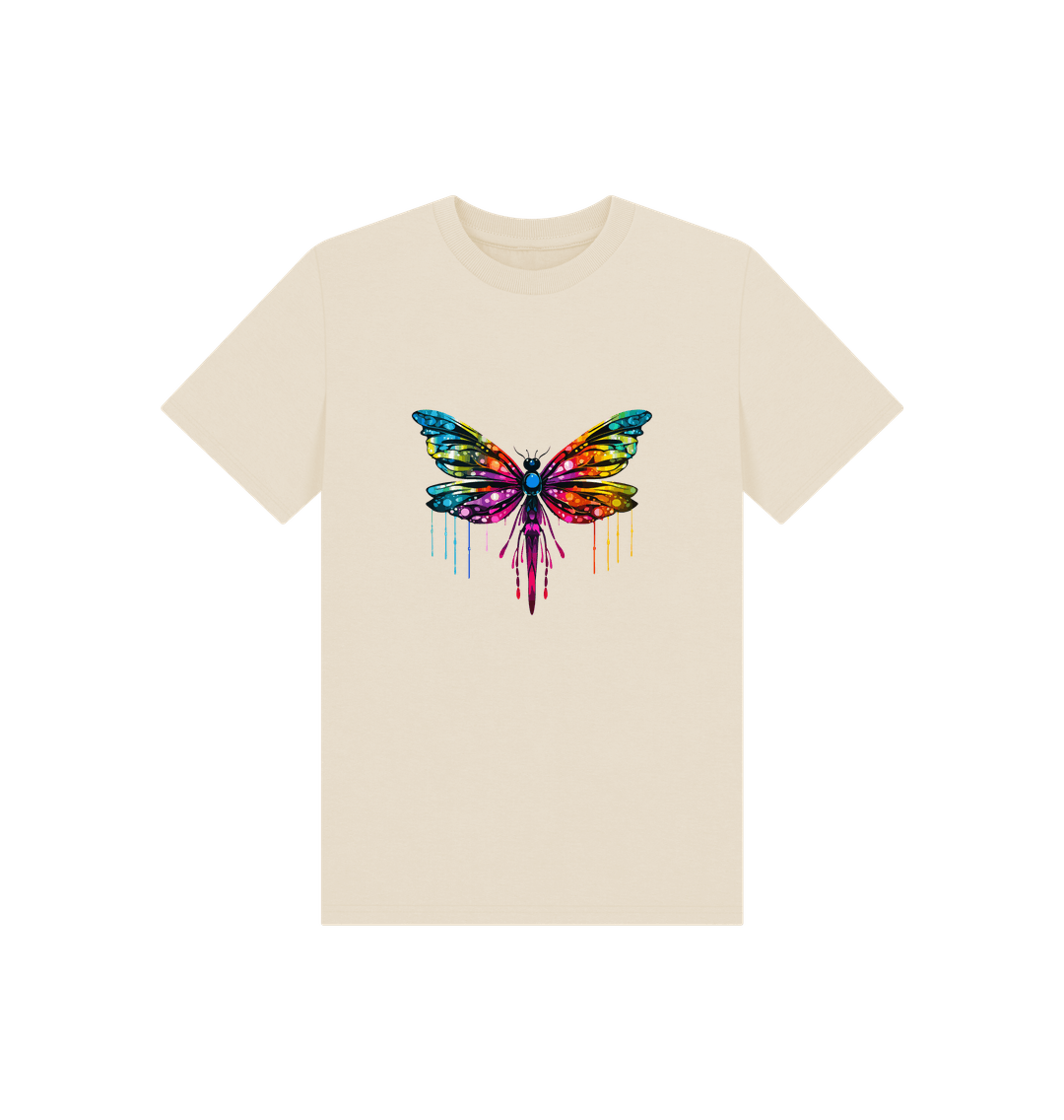 Cream t-shirt with colorful butterfly design