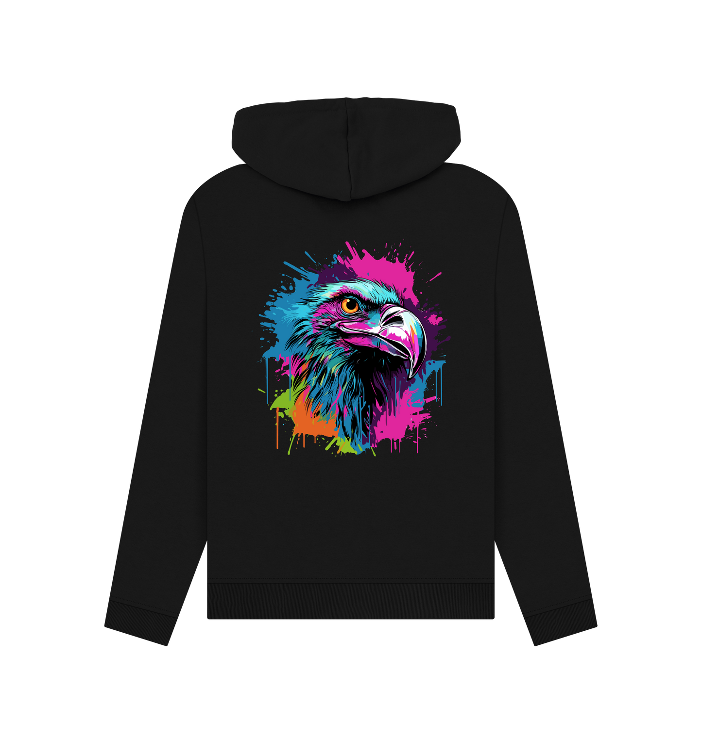 Black hoodie with colorful eagle graphic