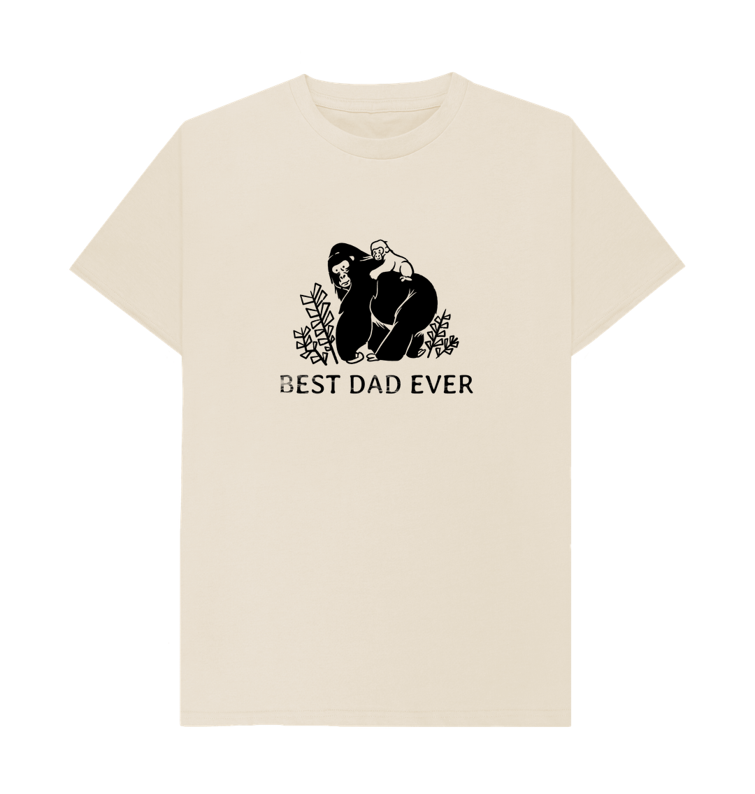 Cream-colored t-shirt with "BEST DAD EVER" text and gorilla illustration