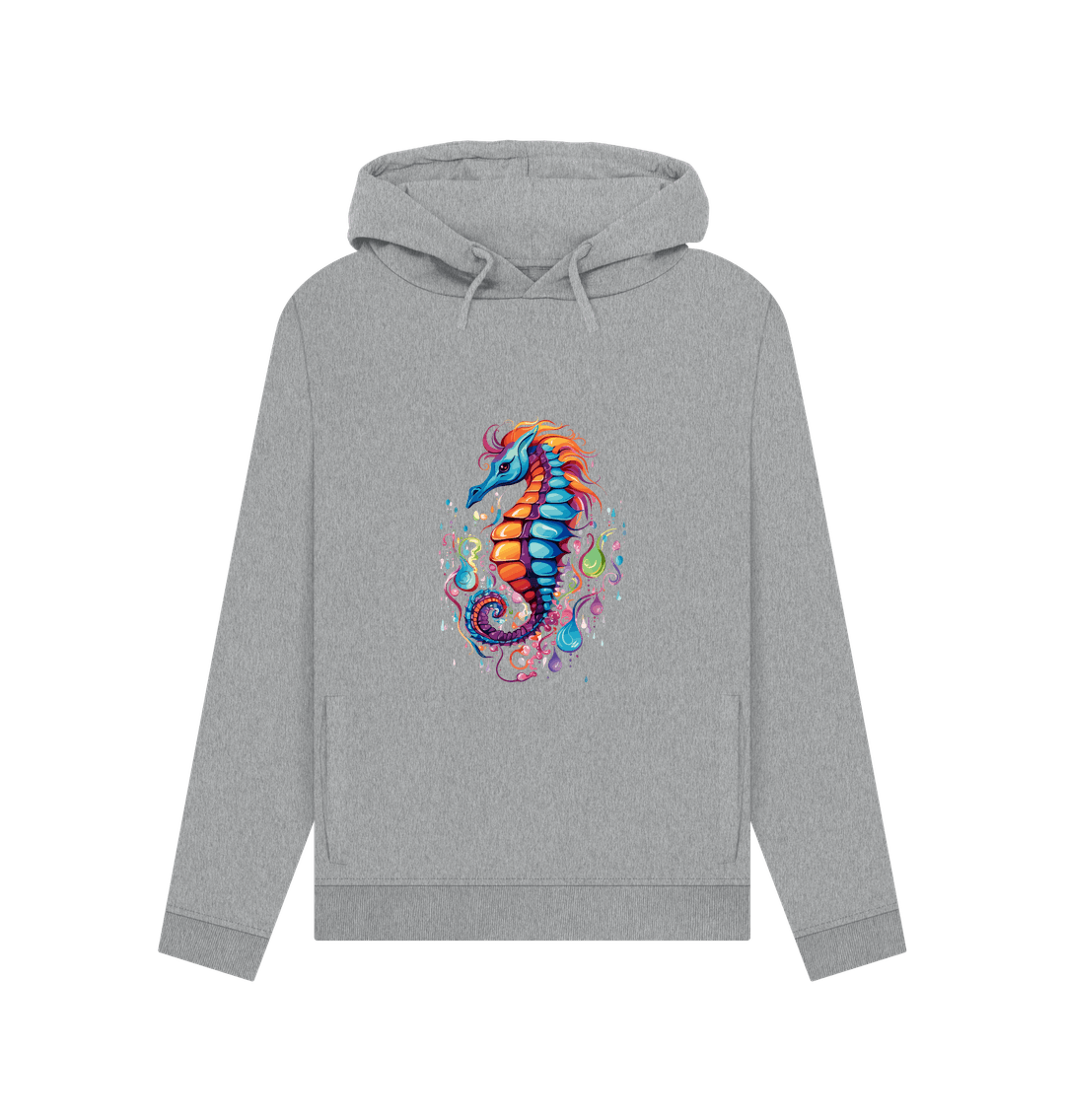 Gray hoodie with colorful seahorse design