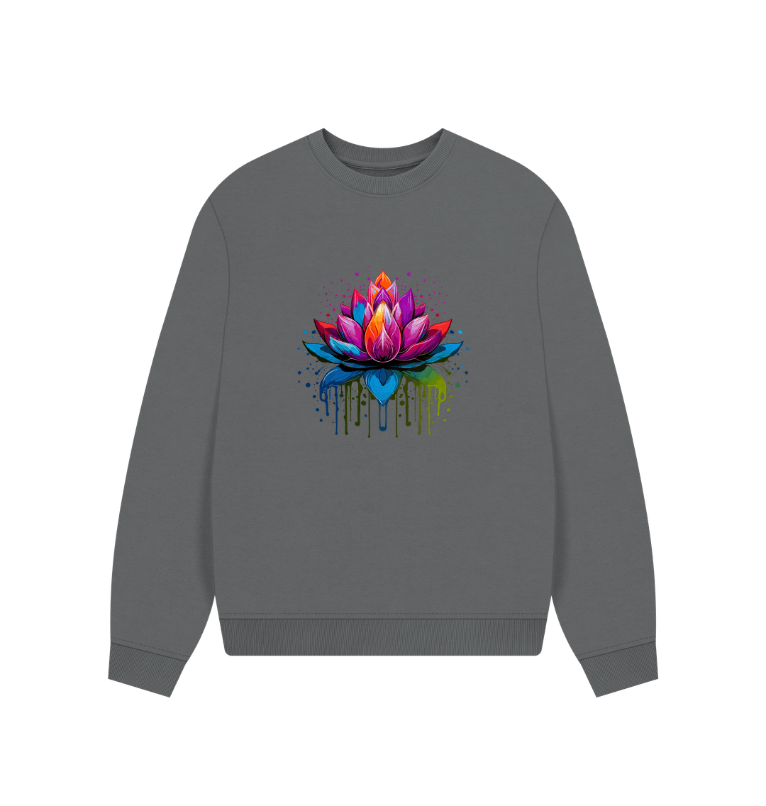 Gray sweatshirt with colorful lotus flower design