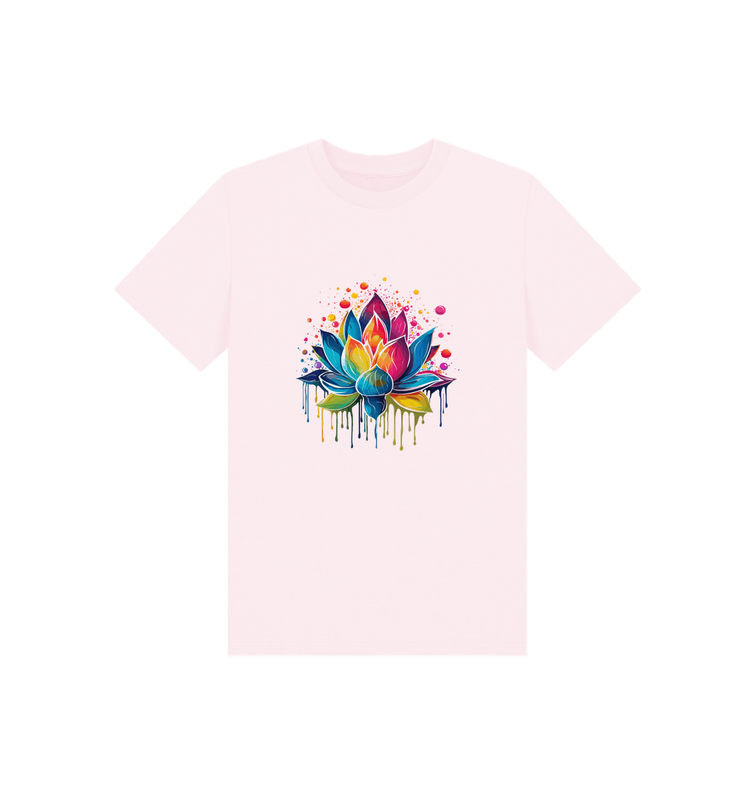White t-shirt with colorful dripping flower design