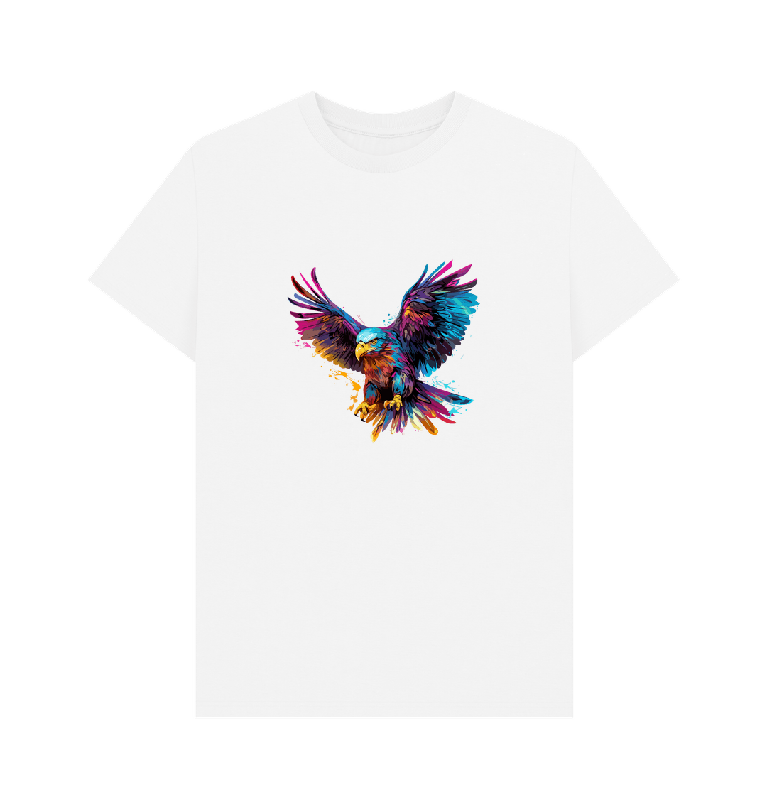 White t-shirt with colorful eagle graphic