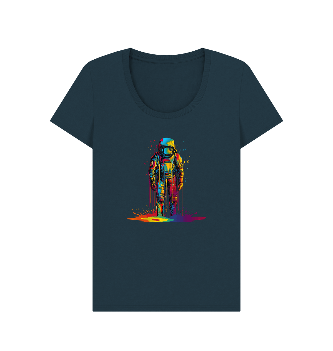 Dark blue t-shirt with colorful astronaut graphic