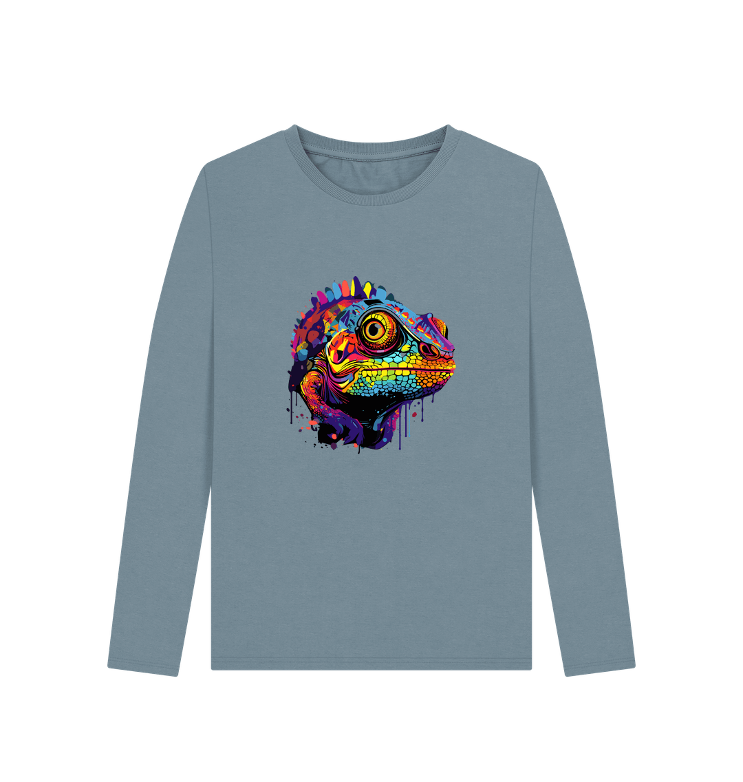 Long-sleeved t-shirt with colorful lizard design