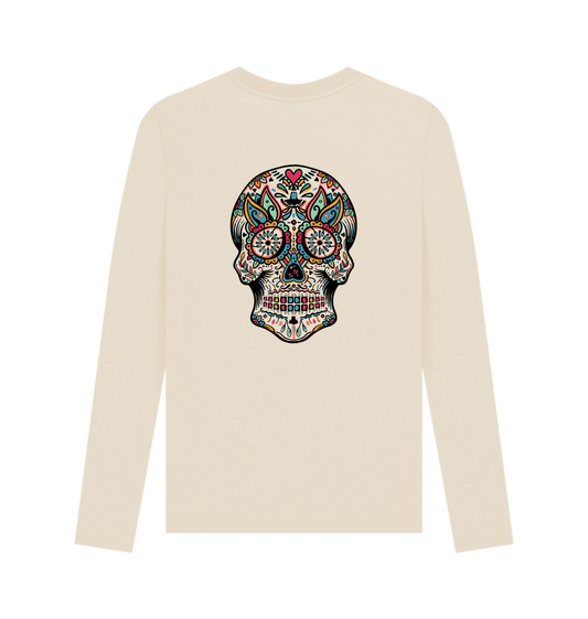 Sugar skull design on cream long-sleeve shirt